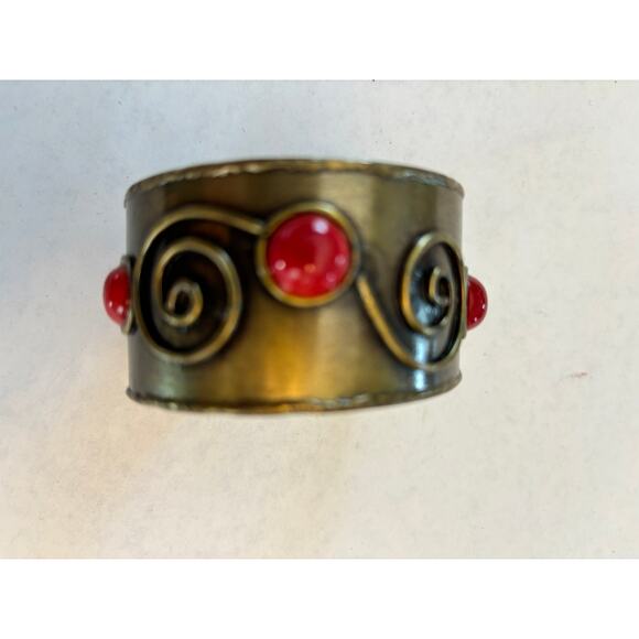 Vintage Red Brown/Gold Cuff Bracelet Costume Jewelry - Picture 4 of 5